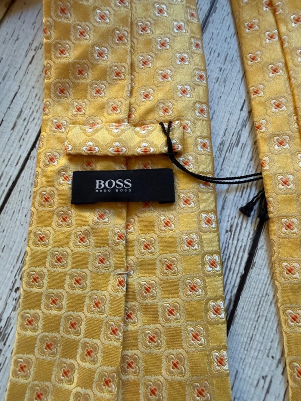 Boss Yellow Geometric Check Silk Tie